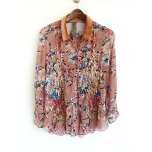 Arrata Gardenia Embroidered Shirt Velvet High Low Size Medium